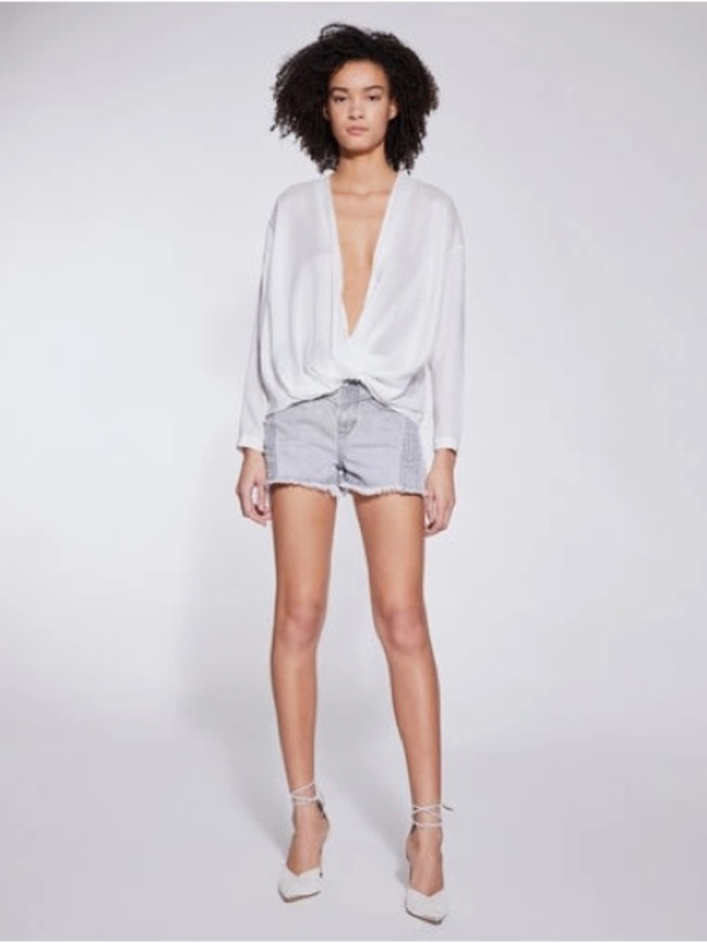IRO Ednye White Twist-Front Draped Blouse V Neck $375